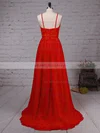 A-line Scoop Neck Lace Chiffon Sweep Train Split Front Prom Dresses #UKM020105340