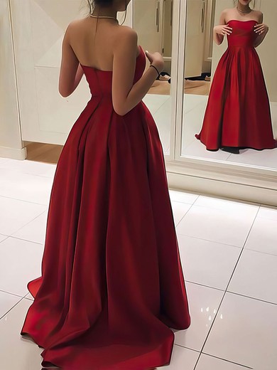 Burgundy Ball Gown Strapless Satin Prom Dresses #UKM020105348
