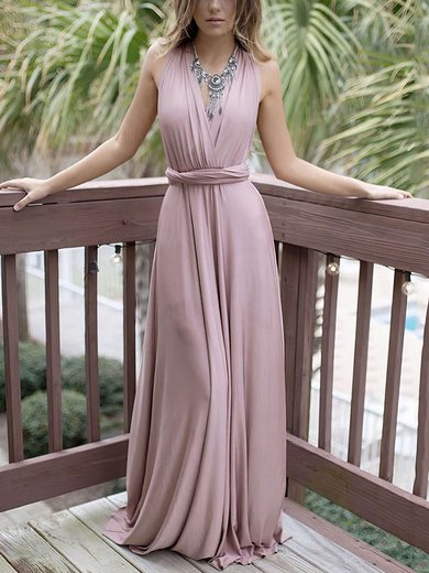 Silk-like Satin V-neck A-line Ankle-length with Ruffles Prom Dresses in UK