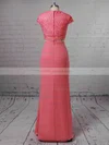 Sheath/Column Scoop Neck Lace Jersey Floor-length Split Front Prom Dresses #UKM020105351