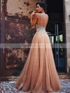 Princess V-neck Tulle Floor-length Beading Prom Dresses #UKM020105367