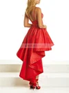 A-line V-neck Satin Asymmetrical Appliques Lace Prom Dresses #UKM020105369