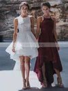 A-line Square Neckline Lace Asymmetrical Prom Dresses #UKM020105385