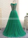 Ball Gown Scoop Neck Tulle Sweep Train Beading Prom Dresses #UKM020105410
