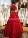 Ball Gown Scoop Neck Satin Floor-length Appliques Lace Prom Dresses #UKM020105420