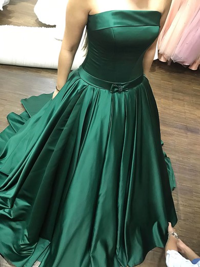 Ball Gown Strapless Satin Sweep Train Sashes / Ribbons Prom Dresses #UKM020105435