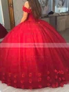 Tulle Off-the-shoulder Ball Gown Floor-length Flower(s) Prom Dresses #UKM020105446
