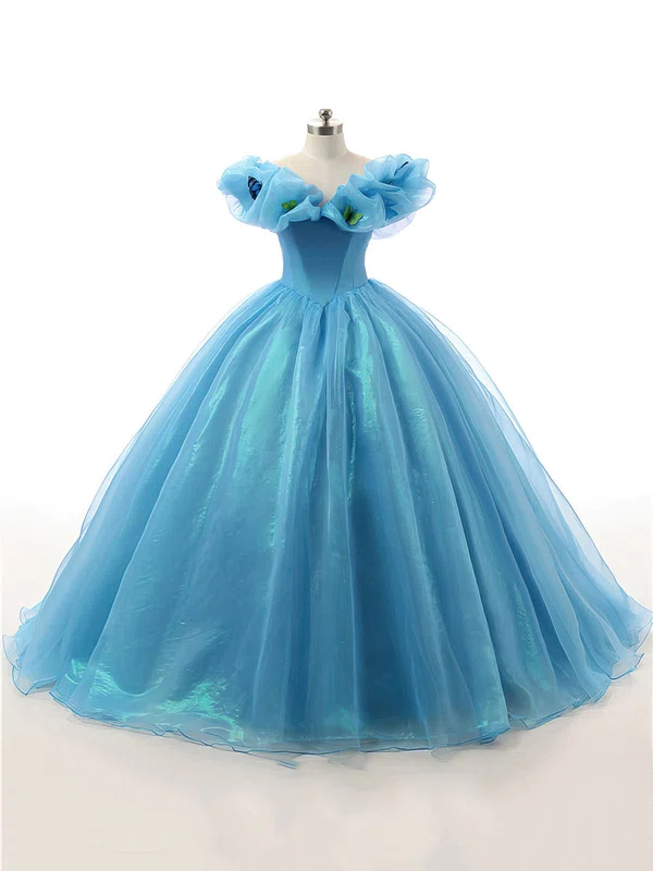 Organza V-neck Ball Gown Floor-length Prom Dresses #UKM020105451
