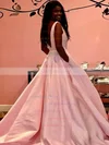 Ball Gown V-neck Satin Sweep Train Beading Prom Dresses #UKM020105458