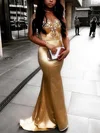 Trumpet/Mermaid Sweetheart Satin Sweep Train Beading Prom Dresses #UKM020105527