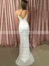 Sheath/Column V-neck Chiffon Sweep Train Sequins Prom Dresses #UKM020105529