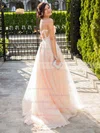 Tulle Sweetheart Princess Sweep Train Appliques Lace Prom Dresses #UKM020105577