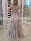 A-line Off-the-shoulder Lace Floor-length Appliques Lace Prom Dresses #UKM020105583