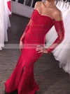 Trumpet/Mermaid Off-the-shoulder Stretch Crepe Floor-length Appliques Lace Prom Dresses #UKM020105586