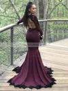 Trumpet/Mermaid V-neck Jersey Sweep Train Appliques Lace Prom Dresses #UKM020105612