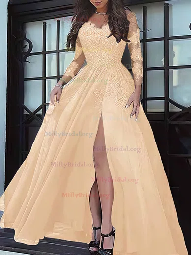 Long sleeve clearance champagne prom dress