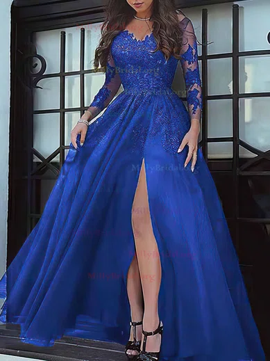 Royal blue discount lace prom dress