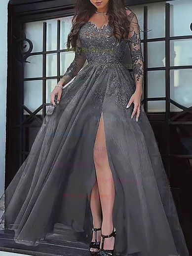 Steel grey deals evening gown