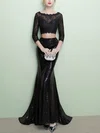 Trumpet/Mermaid Scalloped Neck Lace Sequined Sweep Train Appliques Lace Prom Dresses #UKM020105644