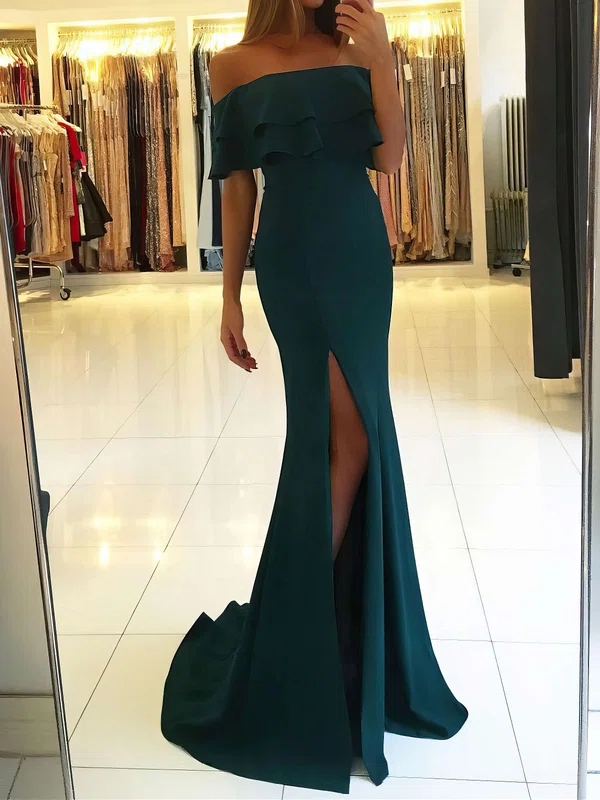 Sheath/Column Off-the-shoulder Satin Modest Prom Dresses #UKM020105701