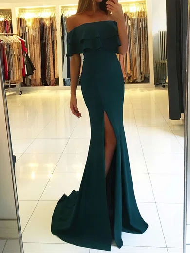 Sheath/Column Off-the-shoulder Satin Modest Prom Dresses #UKM020105701