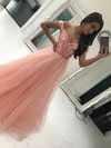 Princess Off-the-shoulder Tulle Floor-length Beading Prom Dresses #UKM020105706