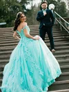 Tulle Off-the-shoulder Ball Gown Sweep Train Pearl Detailing Prom Dresses #UKM020105712