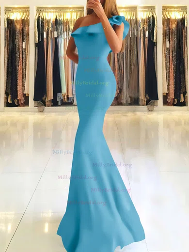 Trumpet Mermaid One Shoulder Stretch Crepe Floor length Ruffles Prom Dresses MillyBridal