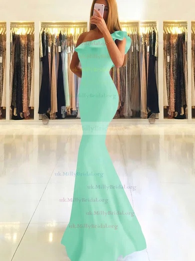 Trumpet/Mermaid One Shoulder Stretch Crepe Floor-length Ruffles Prom  Dresses