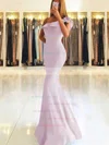 Trumpet/Mermaid One Shoulder Stretch Crepe Floor-length Ruffles Prom Dresses #UKM020105742
