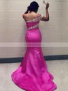 Trumpet/Mermaid One Shoulder Satin Sweep Train Crystal Detailing Prom Dresses #UKM020105747