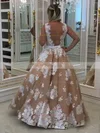 Princess V-neck Tulle Floor-length Appliques Lace Prom Dresses #UKM020105756
