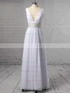 A-line V-neck Chiffon Floor-length Beading Prom Dresses #UKM020105772