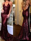 Trumpet/Mermaid Sweep Train V-neck Sequined Prom Dresses #UKM020105807