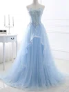 Princess Sweetheart Lace Tulle Sweep Train Appliques Lace Prom Dresses #UKM020105564