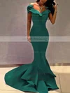 Trumpet/Mermaid Off-the-shoulder Satin Sweep Train Prom Dresses #UKM020105698