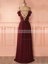 A-line V-neck Chiffon Floor-length Lace Prom Dresses #UKM020105740