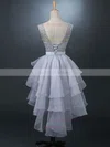 Organza Tulle Scoop Neck A-line Asymmetrical Sashes / Ribbons Prom Dresses #UKM020105380