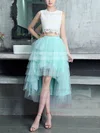A-line Scoop Neck Lace Tulle Asymmetrical Tiered Prom Dresses #UKM020105394