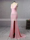 Trumpet/Mermaid V-neck Jersey Sweep Train Split Front Prom Dresses #UKM020105765