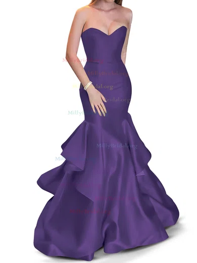 Sweetheart Trumpet Mermaid Satin Black Ruffles Prom Dress Sweetheart Trumpet Mermaid Satin Black Ruffles Prom Dress