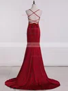 Trumpet/Mermaid V-neck Silk-like Satin Sweep Train Beading Prom Dresses #UKM020105474