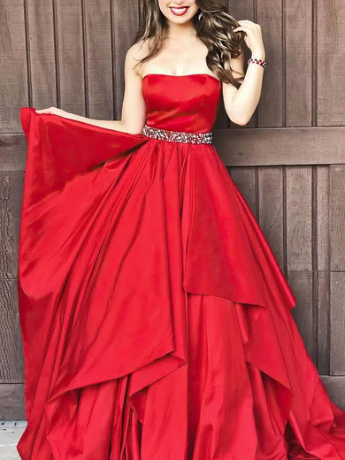 A-line Strapless Taffeta Floor-length Sashes / Ribbons Prom Dresses #UKM020105941