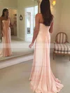 Sheath/Column One Shoulder Chiffon Floor-length Ruffles Prom Dresses #UKM020105944