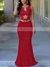 Trumpet/Mermaid Scoop Neck Jersey Floor-length Appliques Lace Prom Dresses #UKM020105949