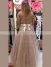 Tulle Scoop Neck A-line Floor-length Beading prom dress #UKM020105964