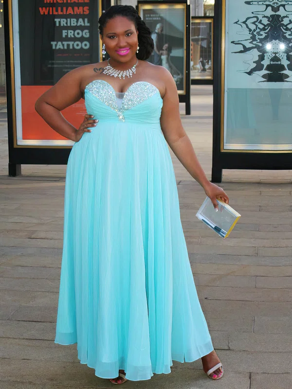 Chiffon A-line Ankle-length Beading prom dress #UKM020105965