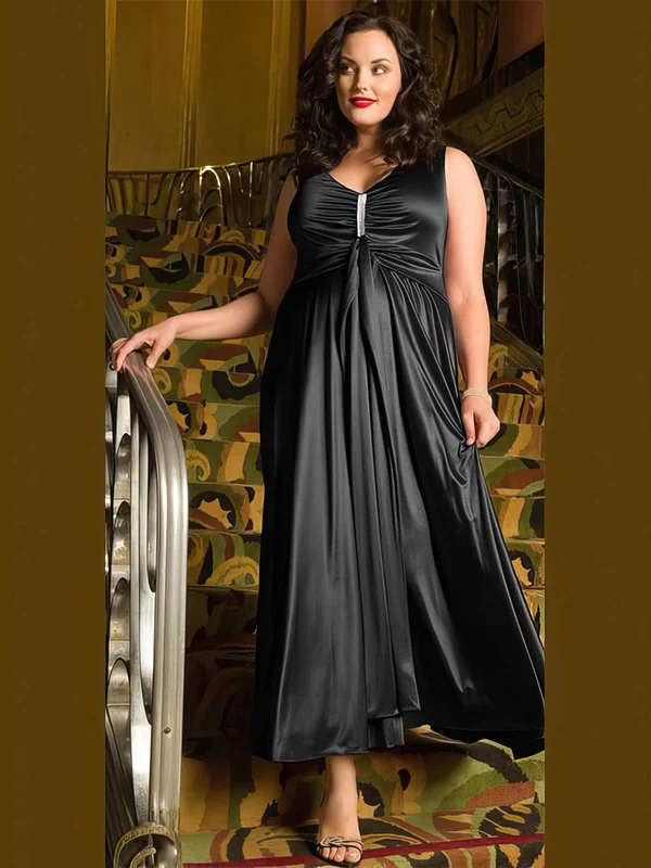 Satin Scoop Neck A-line Ankle-length Ruffles prom dress #UKM020105981