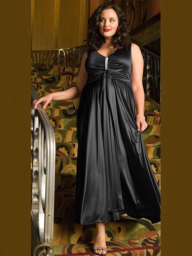 Satin Scoop Neck A-line Ankle-length Ruffles prom dress #UKM020105981