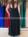 Chiffon Scoop Neck A-line Floor-length Lace prom dress #UKM020105986